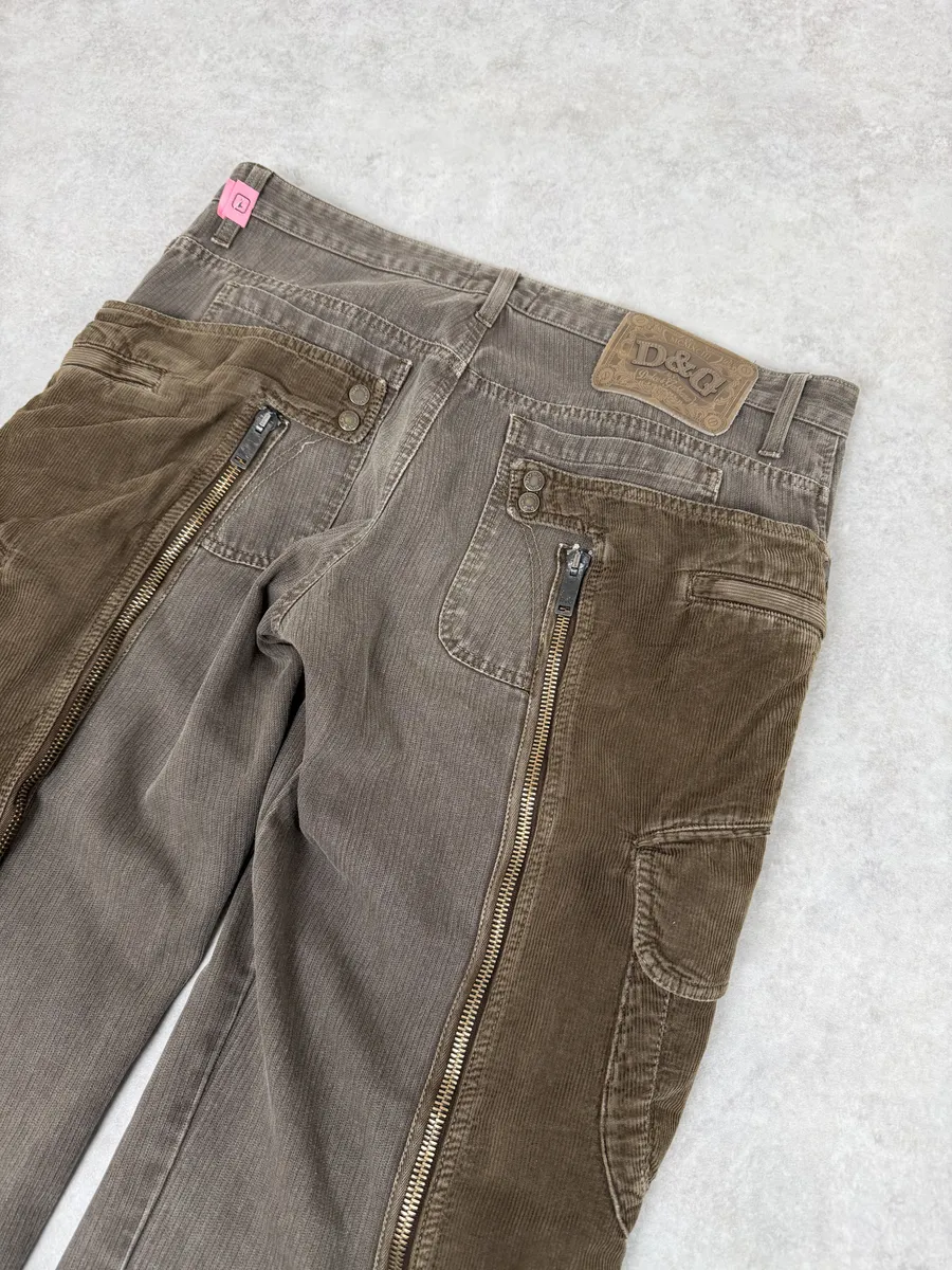 AW2004 Dolce & Gabbana Detachable Velvet Aviator Cargo Brown Pants - Image 10