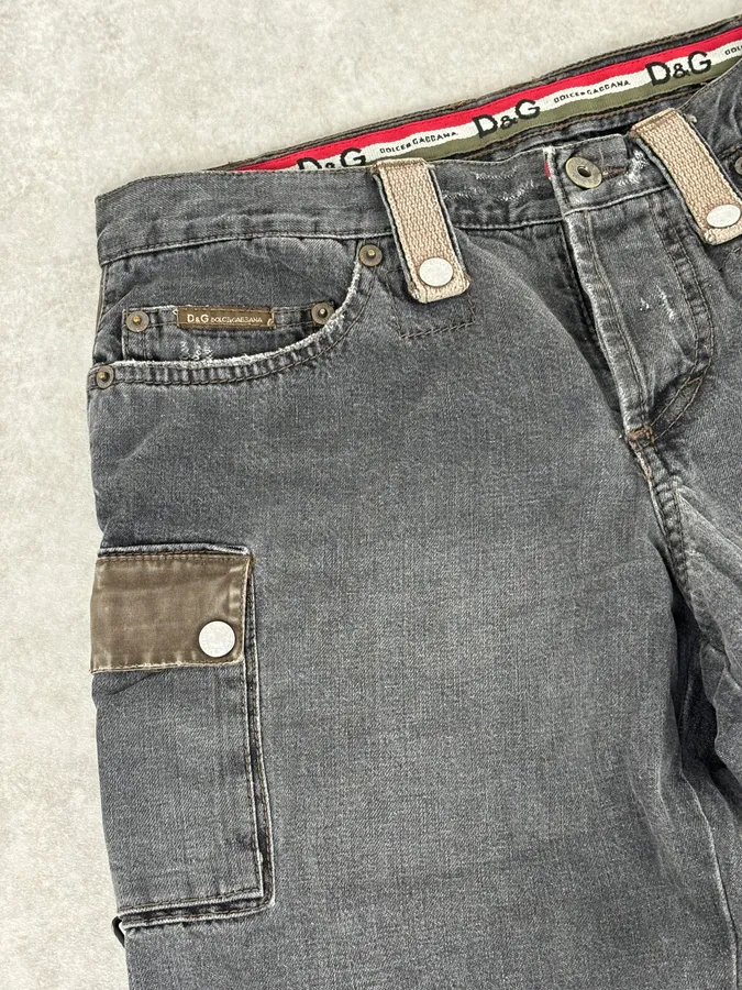 AW2004 Dolce & Gabbana Grey Contrast Lateral Bands Cargo Denim Jeans - Image 11
