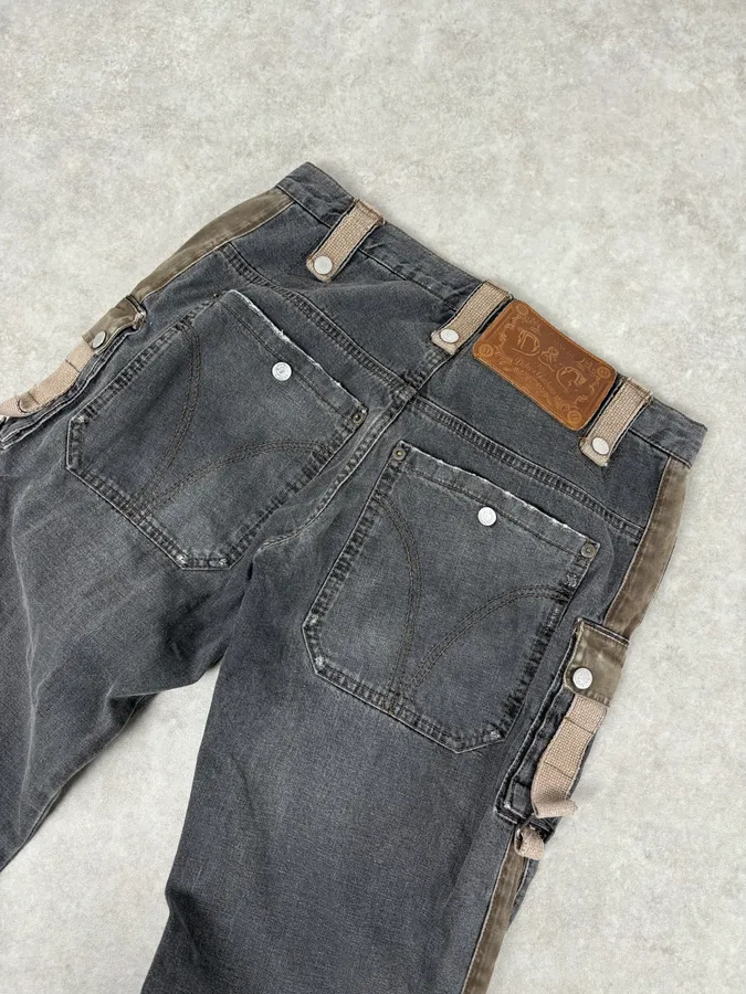 AW2004 Dolce & Gabbana Grey Contrast Lateral Bands Cargo Denim Jeans - Image 7