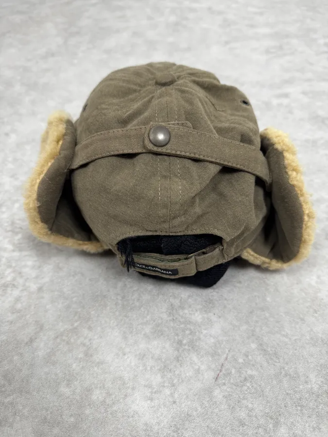 AW2004 Dolce & Gabbana Khaki Shearling Cap - Image 7