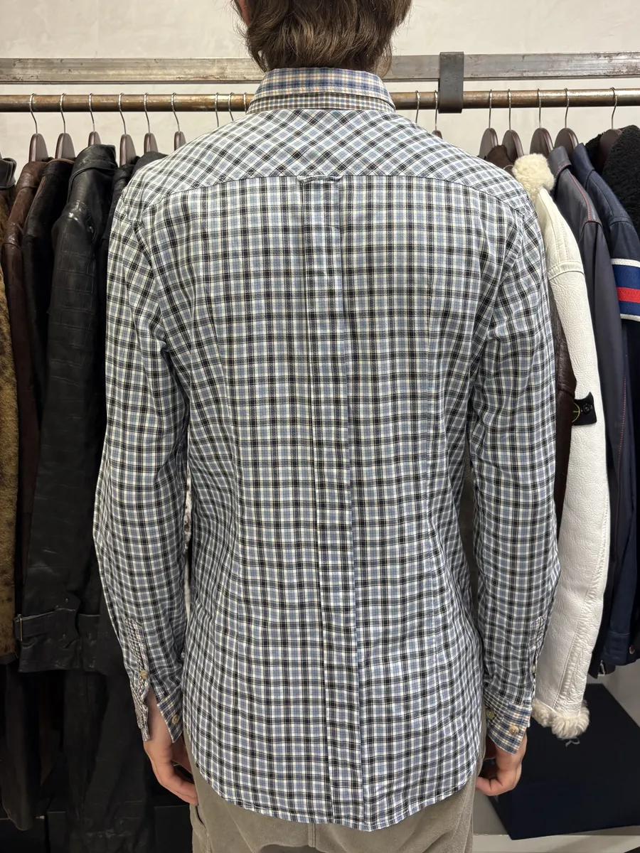 AW2004 Dolce & Gabbana Layered Collar Blue Western Checkered Shirt - Image 3