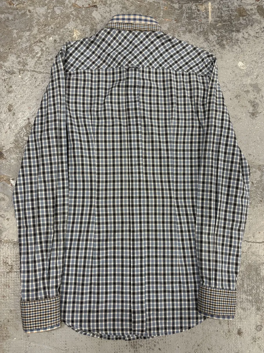 AW2004 Dolce & Gabbana Layered Collar Blue Western Checkered Shirt - Image 6