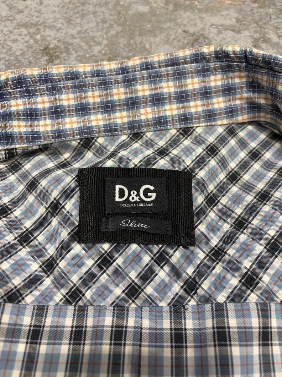 AW2004 Dolce & Gabbana Layered Collar Blue Western Checkered Shirt - Image 8