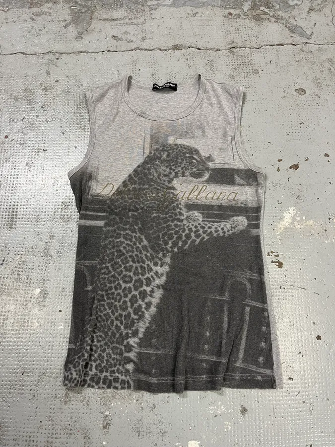 AW2004 Dolce & Gabbana Leopard Grey Tank Top