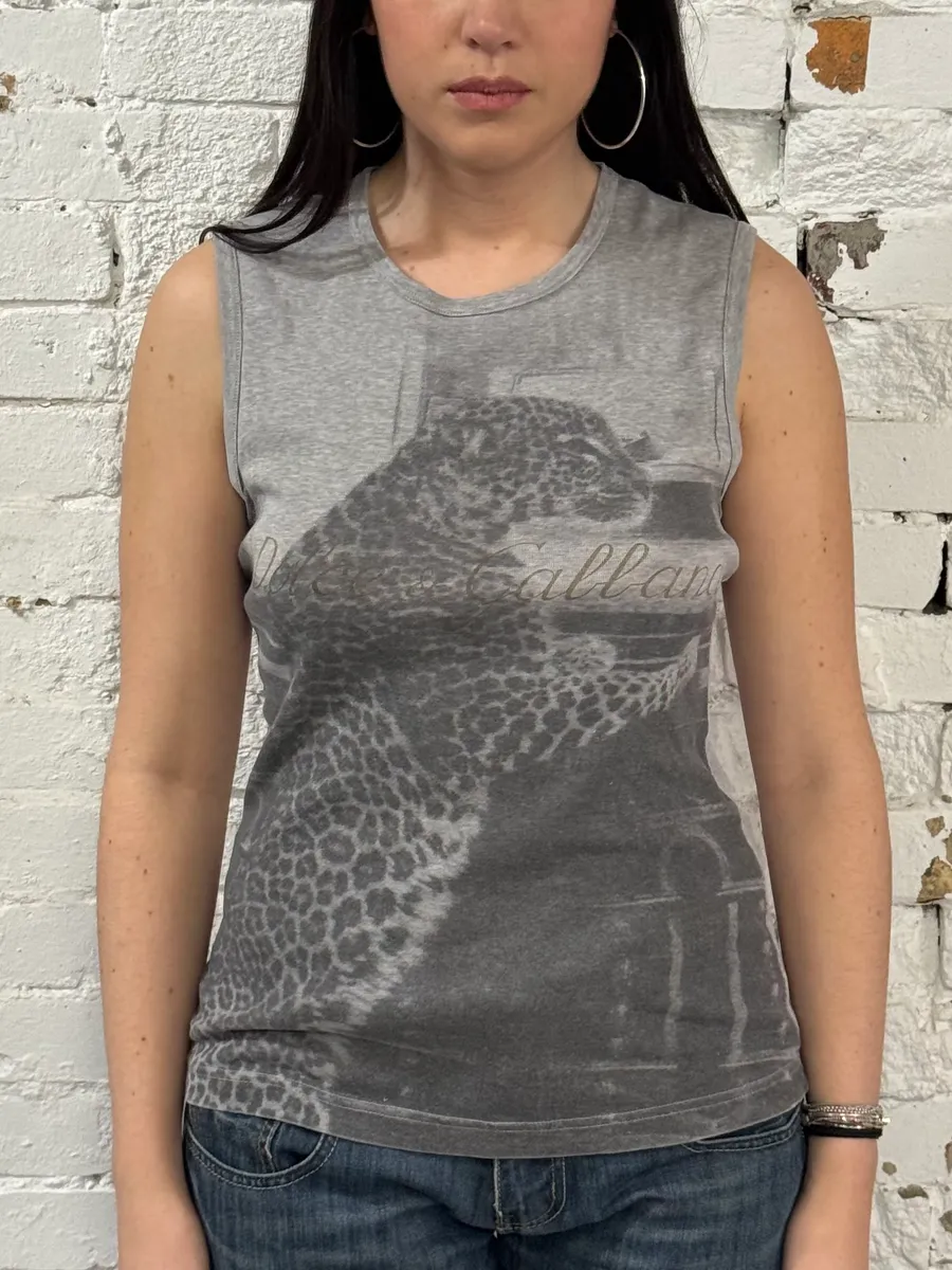 AW2004 Dolce & Gabbana Leopard Grey Tank Top - Image 2