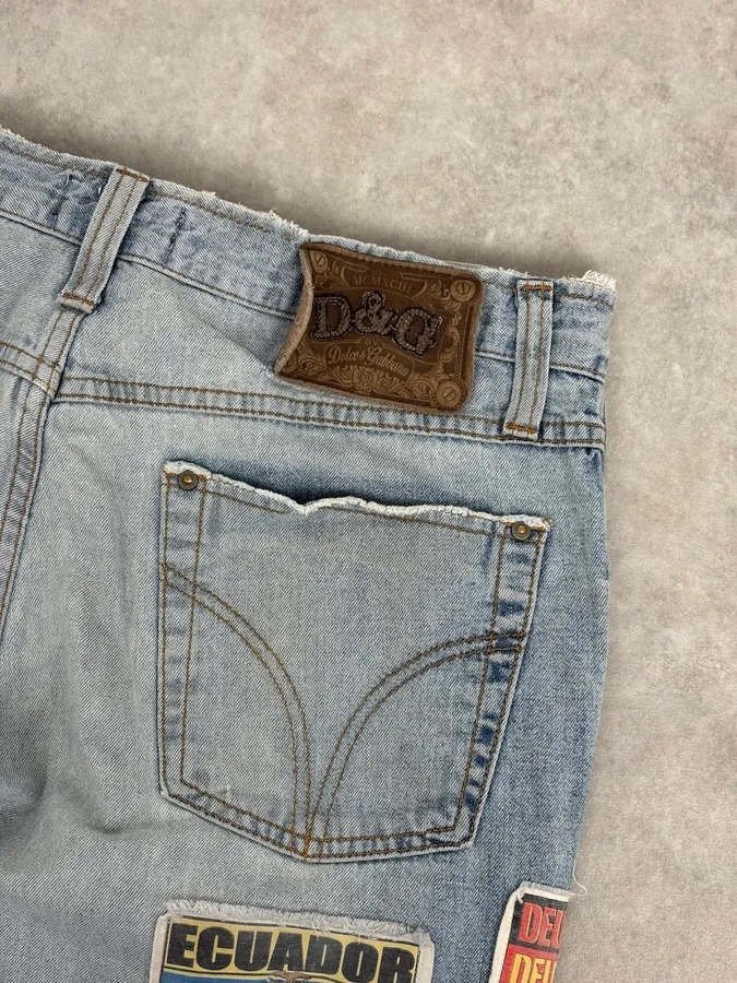 AW2004 Dolce & Gabbana Light Blue Distressed Patch Flag Denim Jeans - Image 8