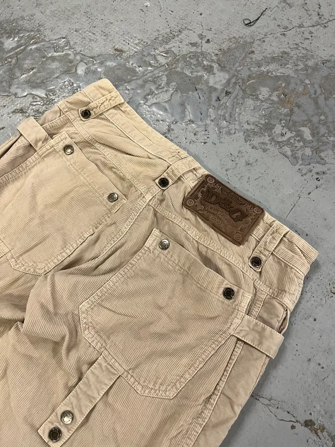 AW2004 Dolce & Gabbana Multi-Pocket Corduroy Beige Cargo Pants - Image 10