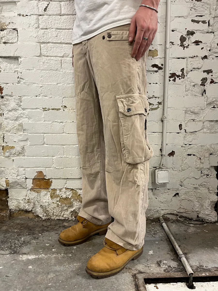 AW2004 Dolce & Gabbana Multi-Pocket Corduroy Beige Cargo Pants - Image 3