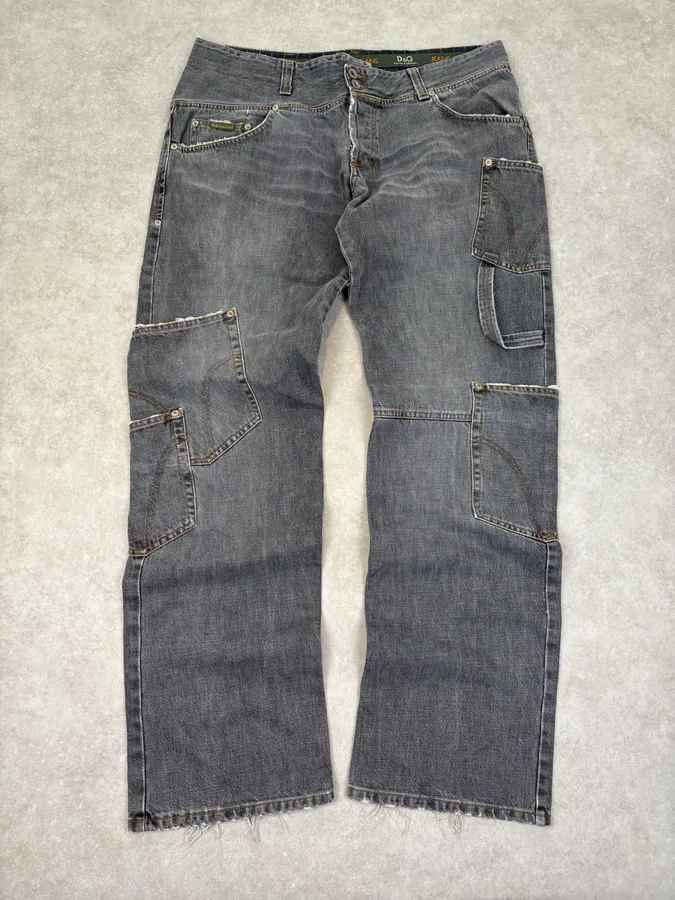 AW2004 Dolce & Gabbana Multi Pockets Asymmetrical Cargo Jeans