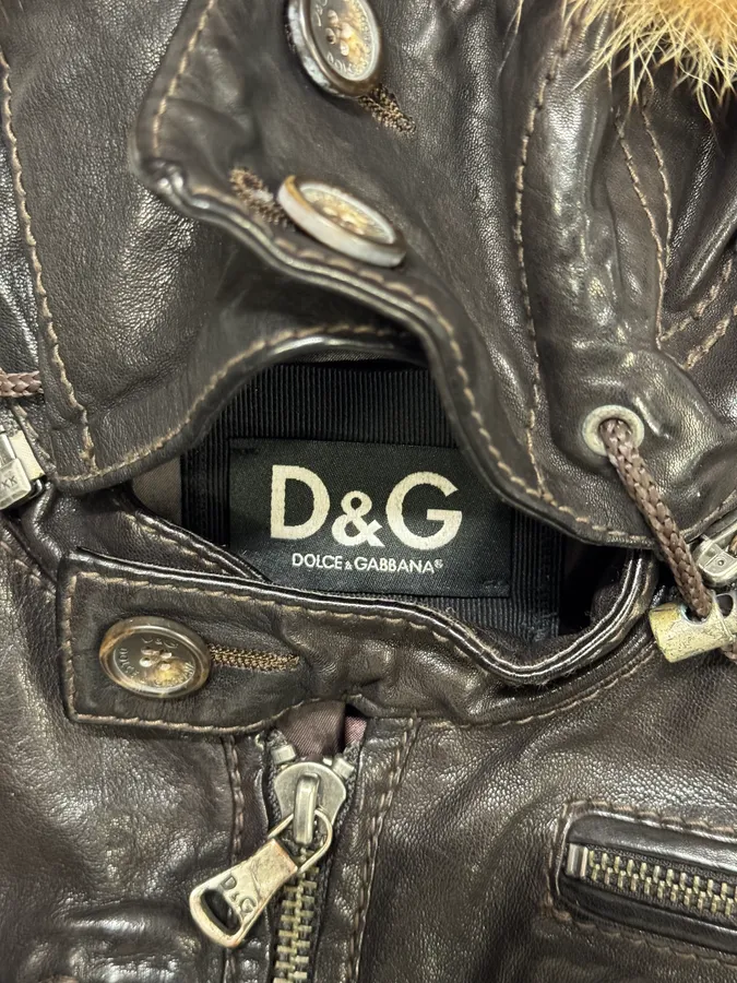 AW2004 Dolce & Gabbana Multi Pockets Brown Biker Leather Jacket - Image 10