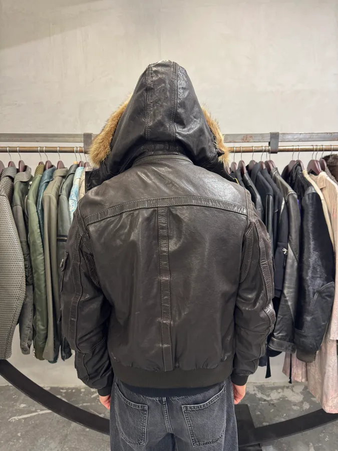 AW2004 Dolce & Gabbana Multi Pockets Brown Biker Leather Jacket - Image 6