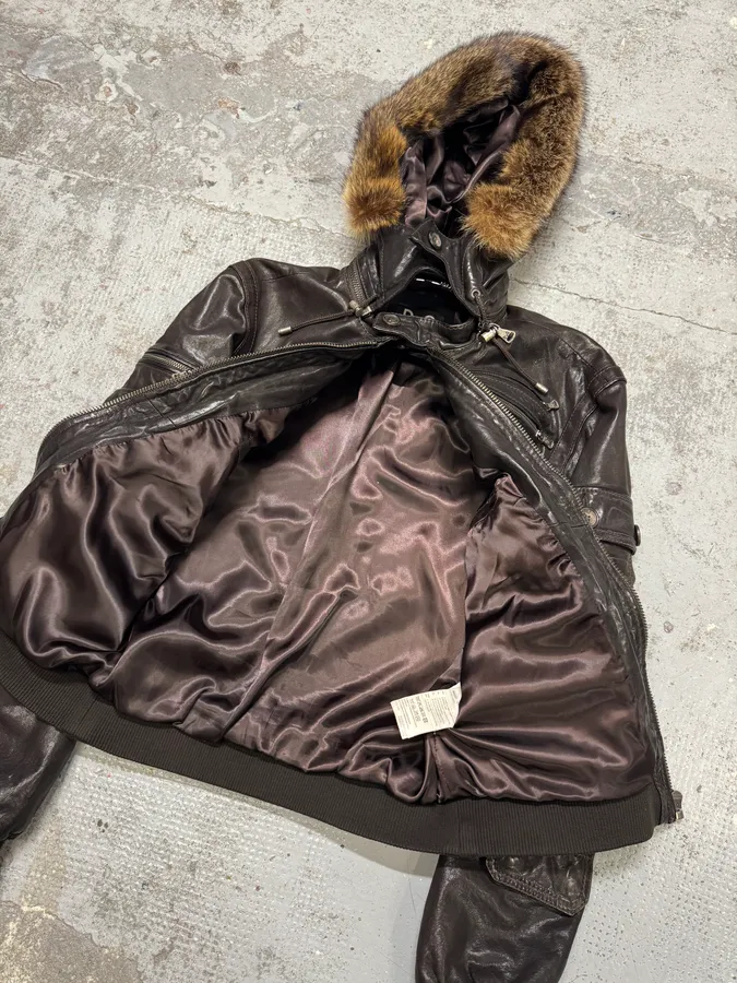 AW2004 Dolce & Gabbana Multi Pockets Brown Biker Leather Jacket - Image 9