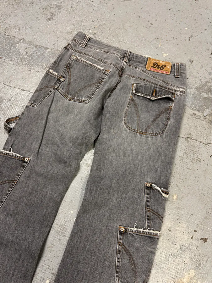 AW2004 Dolce & Gabbana Multi Pockets Cargo Grey Denim Jeans - Image 6