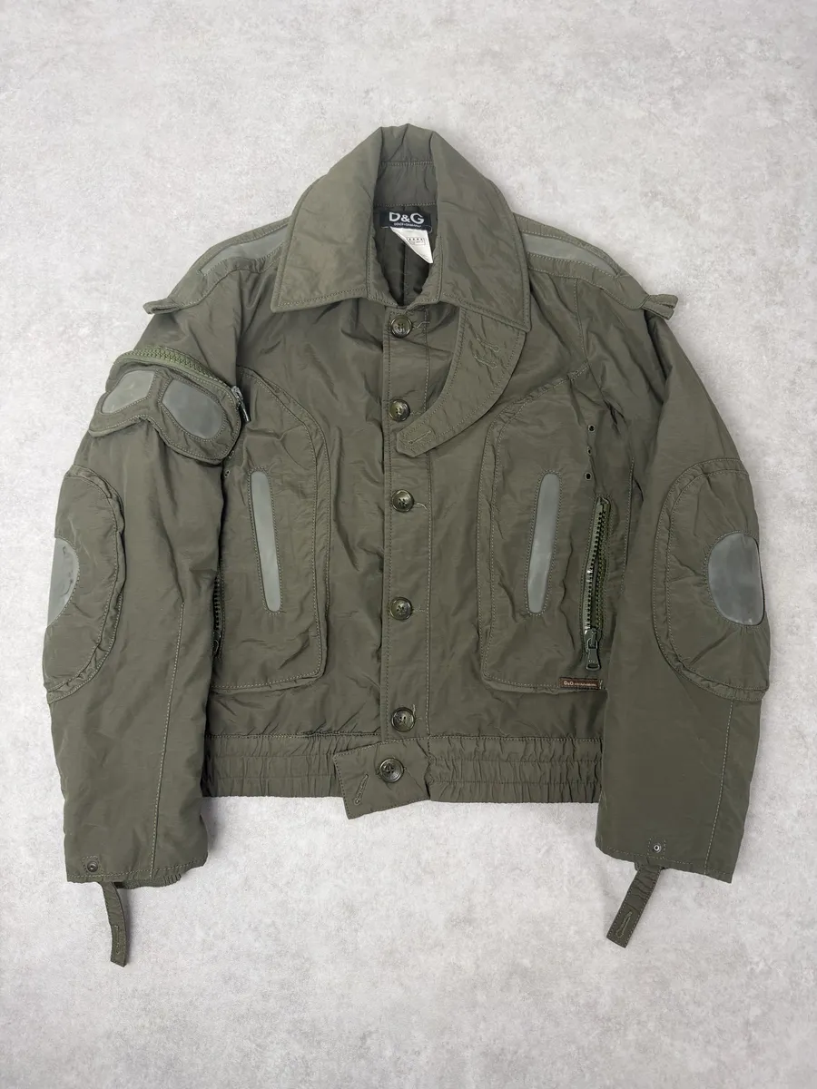 AW2004 Dolce & Gabbana Olive Green Aviator Khaki Green Goggles Bomber Jacket