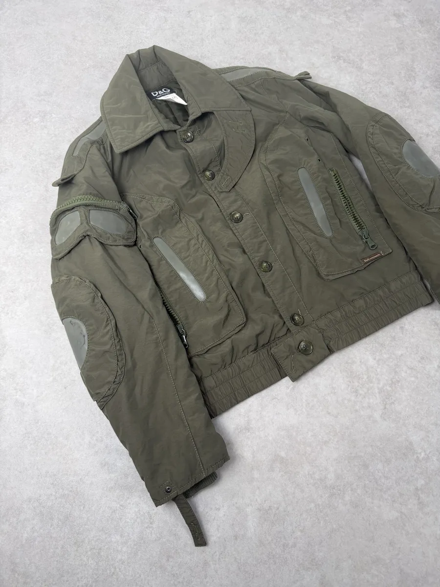 AW2004 Dolce & Gabbana Olive Green Aviator Khaki Green Goggles Bomber Jacket - Image 4