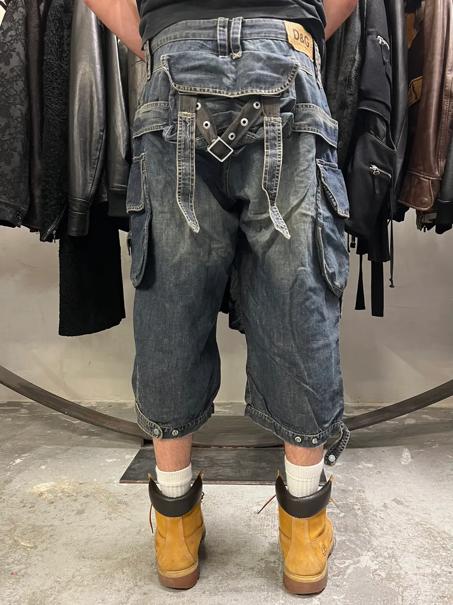 AW2004 Dolce & Gabbana Parachute Bondage Denim Blue Cargo Shorts