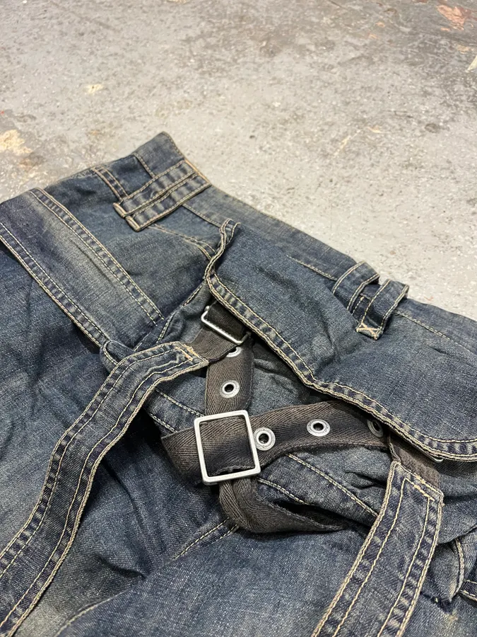 AW2004 Dolce & Gabbana Parachute Bondage Denim Blue Cargo Shorts - Image 11