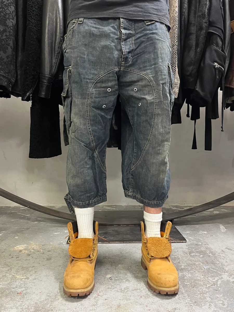 AW2004 Dolce & Gabbana Parachute Bondage Denim Blue Cargo Shorts - Image 4