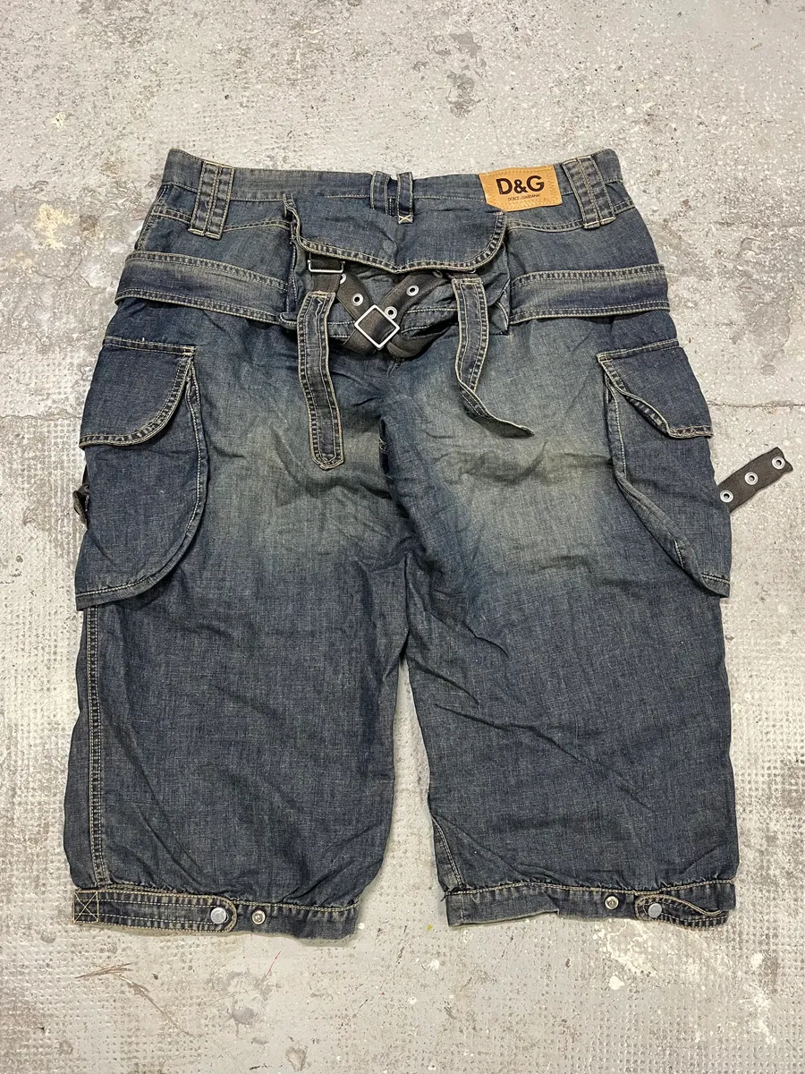 AW2004 Dolce & Gabbana Parachute Bondage Denim Blue Cargo Shorts - Image 8