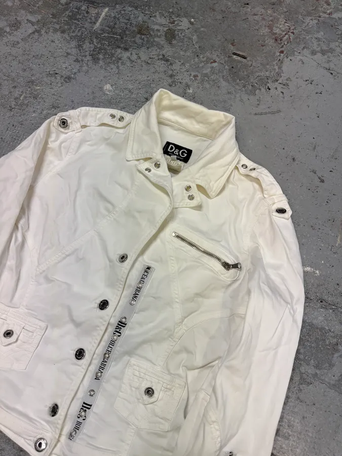AW2004 Dolce & Gabbana White Cargo Army White Jacket - Image 8