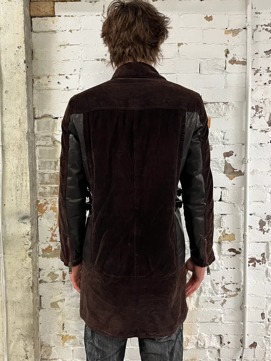 AW2004 Dsquared2 Hybrid Brown Leather & Corduroy Long Coat - Image 3