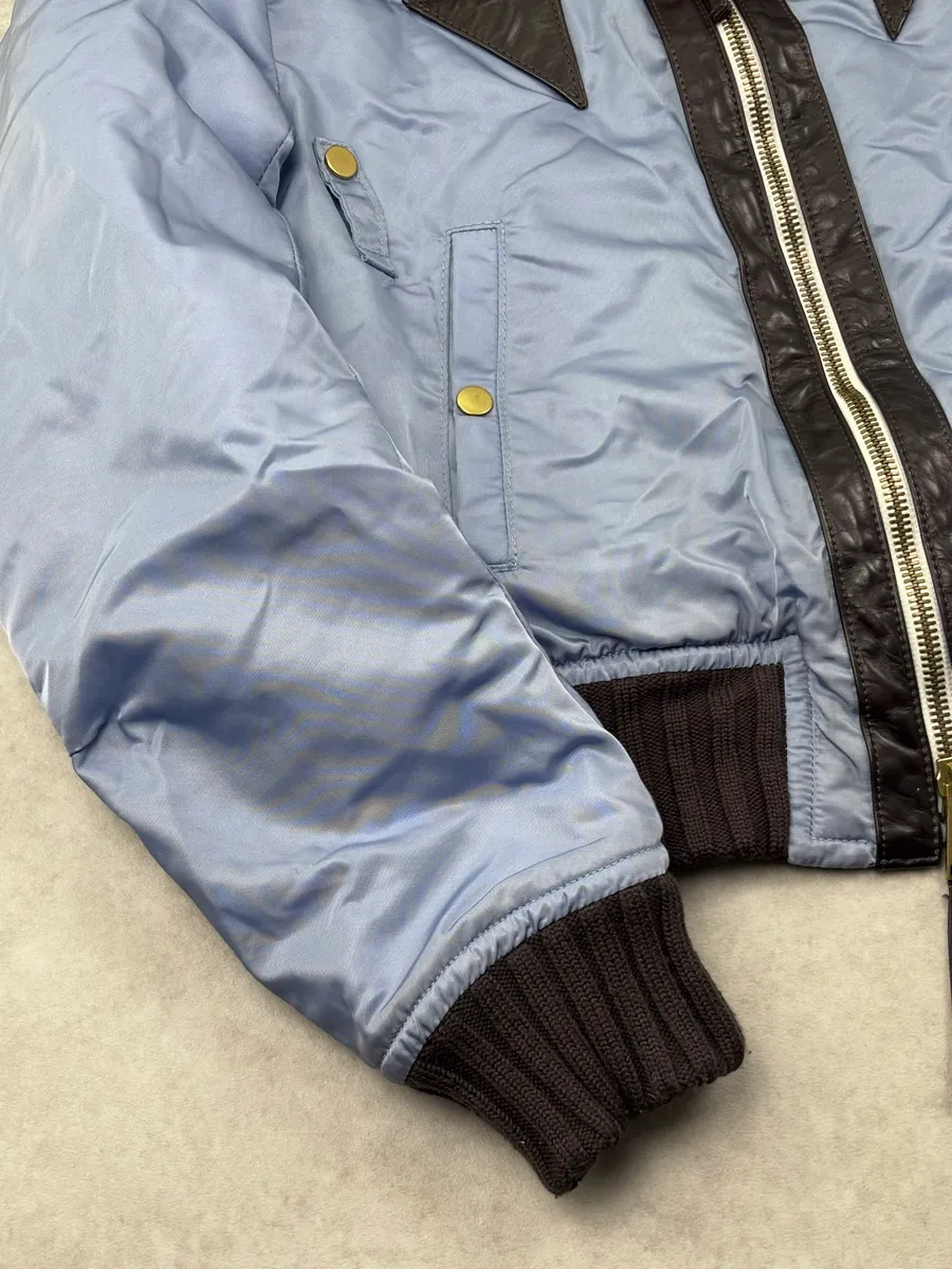AW2004 Dsquared2 Light Blue Nylon Detachable Fur Collar Bomber Jacket - Image 10