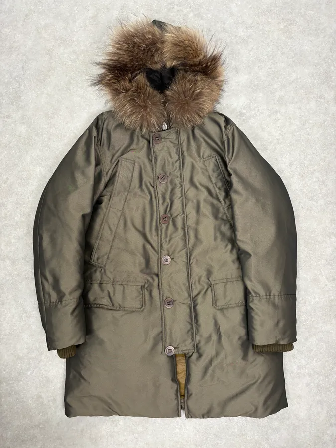 AW2004 Gianfranco Ferré Aviator Green Long fur Hooded Coat
