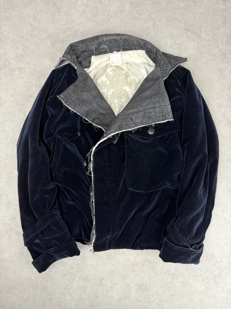 AW2004 Gianfranco Ferré Navy Velvet Officer Jacket - Image 8