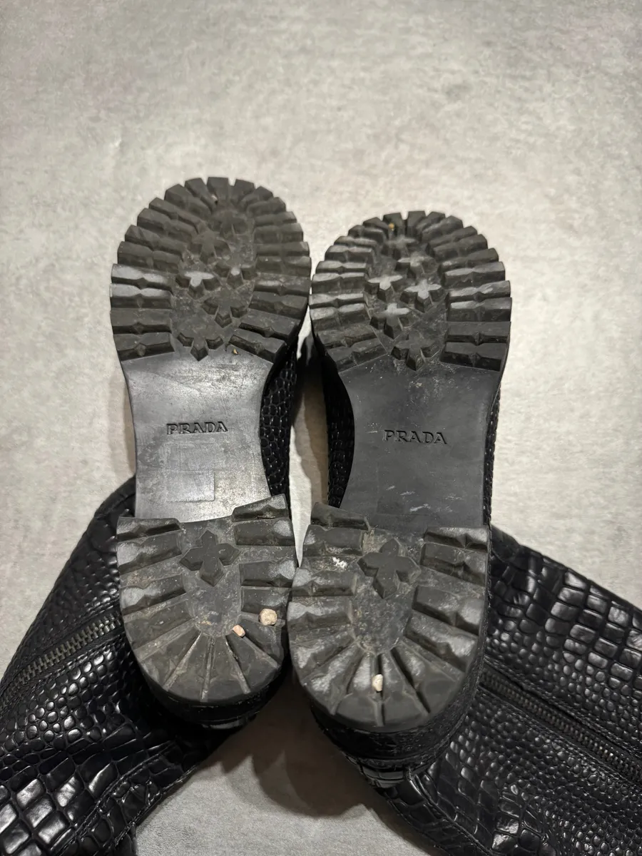 AW2004 Prada Black Crocodile Effect Leather Boots - Image 5
