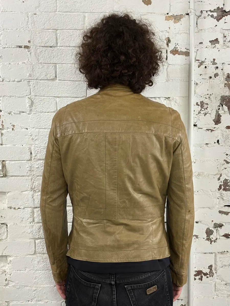 AW2004 Rick Owens Cargo Pocket Khaki Leather Jacket - Image 4