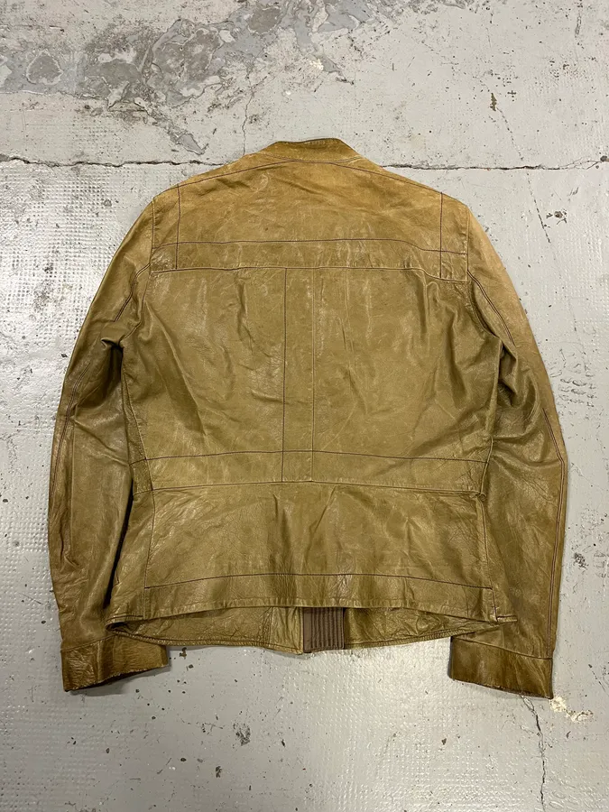 AW2004 Rick Owens Cargo Pocket Khaki Leather Jacket - Image 8