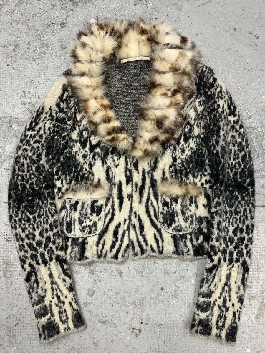 AW2004 Roberto Cavalli Fox Fur Leopard Mohair Cardigan