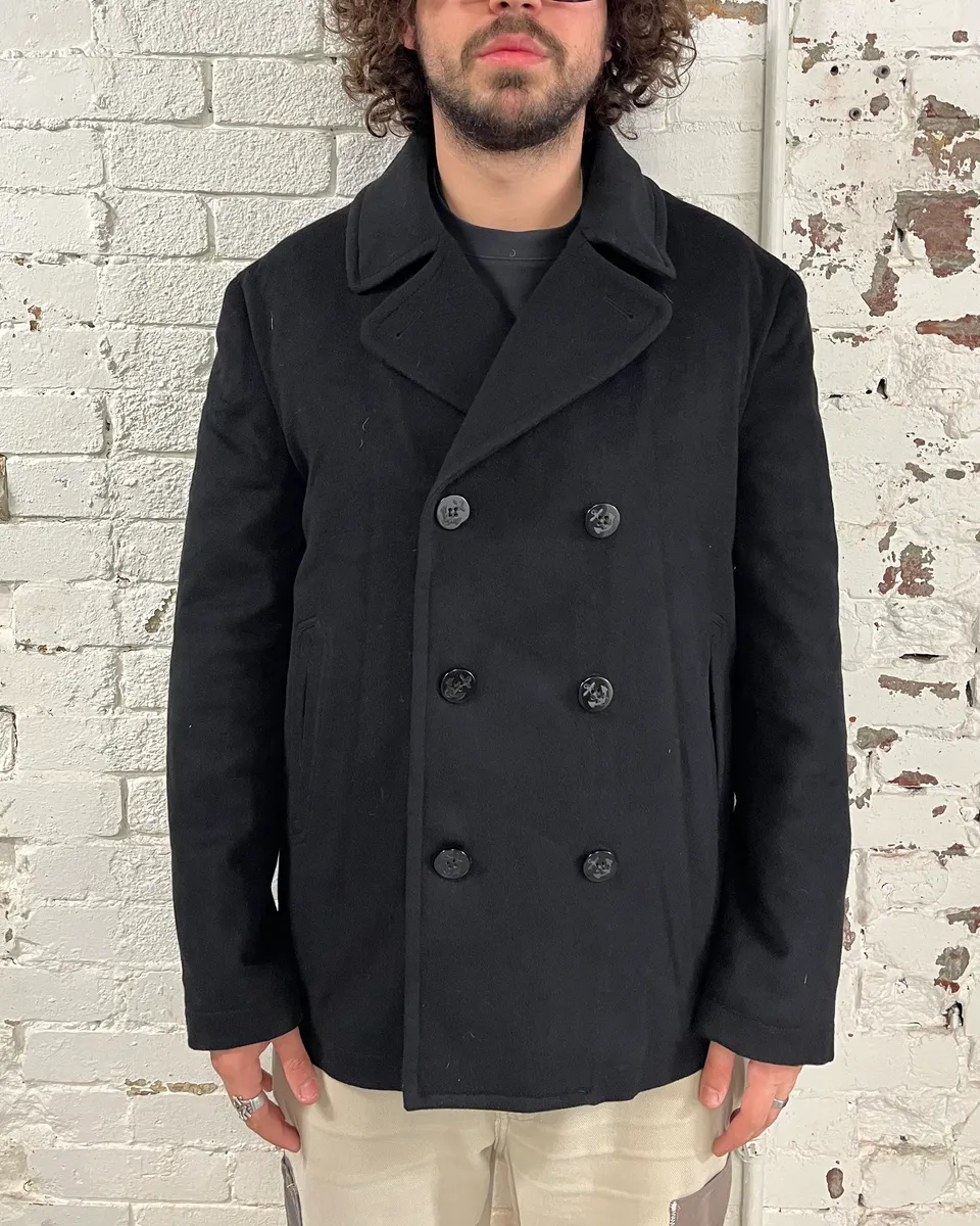 AW2005 Alexander McQueen Black Wool Double-Breasted Coat - Image 2