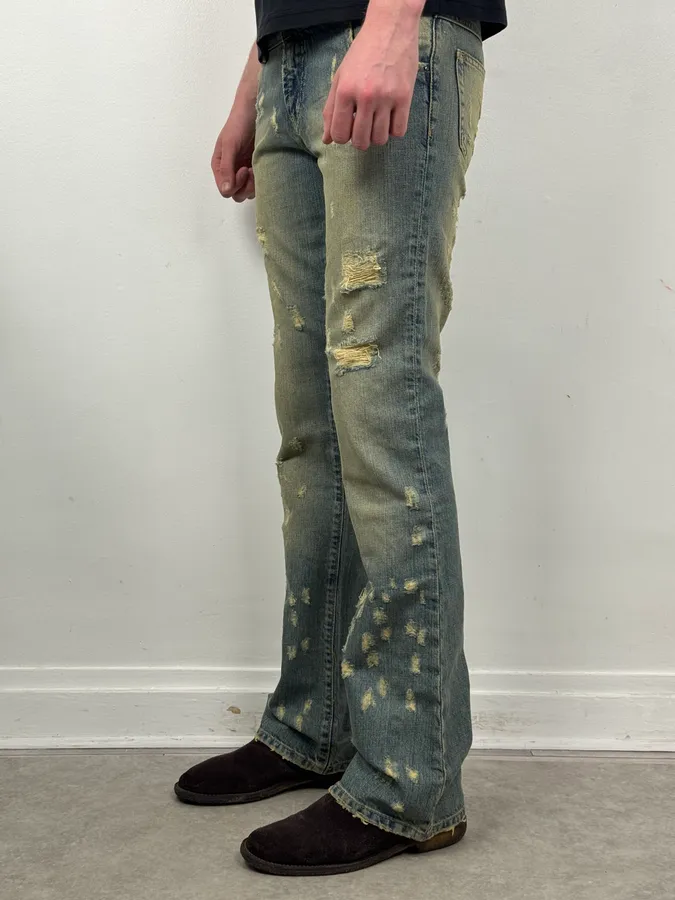 AW2005 Cavalli Archive Distressed Slim Bootcut Jeans - Image 3