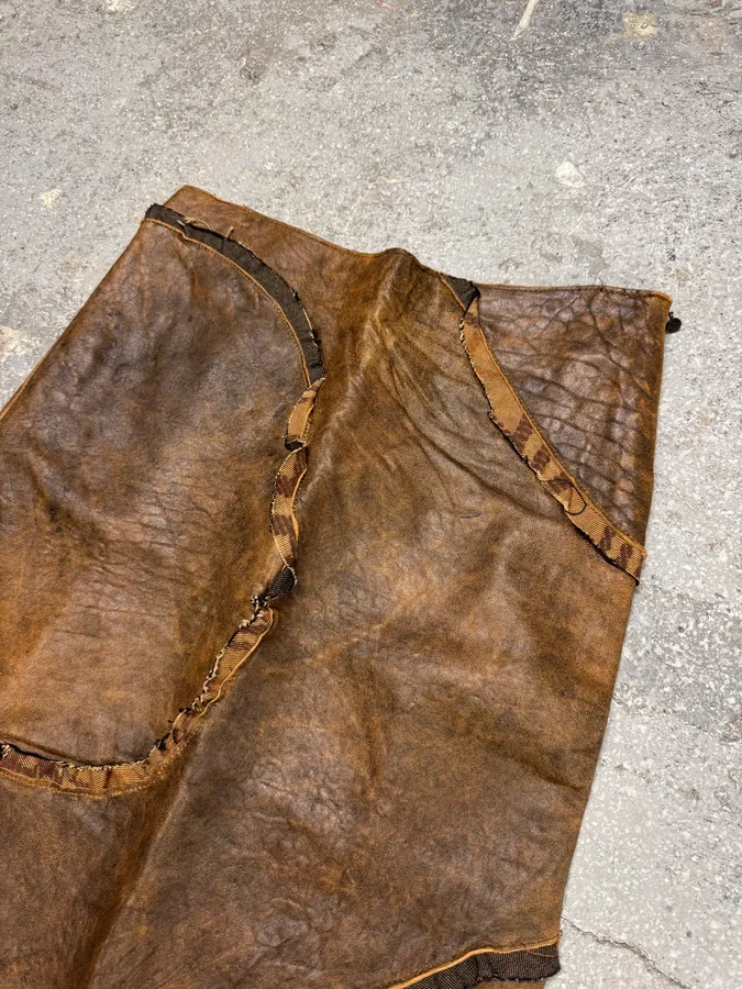 AW2005 Cavalli Asymmetrical Raw Brown Leather Skirt - Image 5