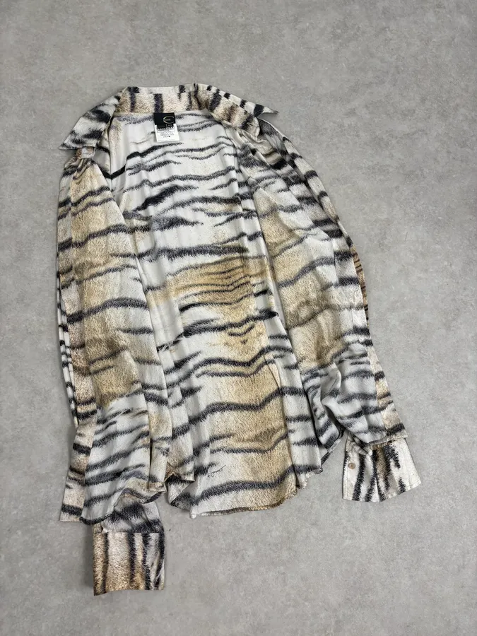 AW2005 Cavalli Beige & White Zebra Silk Shirt - Image 7