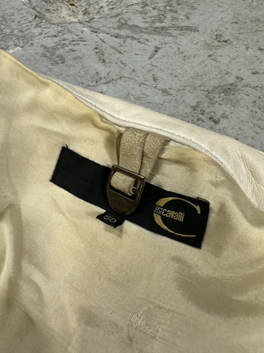 AW2005 Cavalli Biker Beige Faded Suede Leather Jacket - Image 10