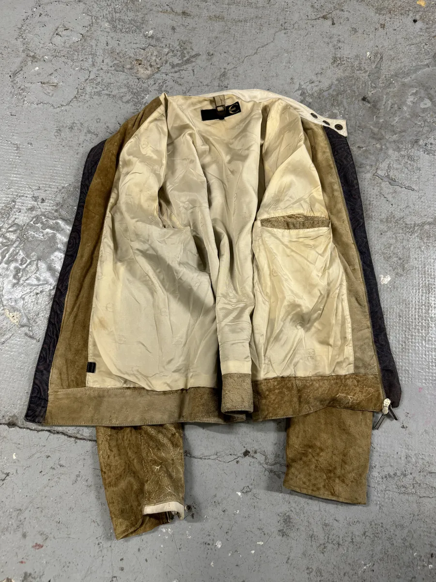 AW2005 Cavalli Biker Beige Faded Suede Leather Jacket - Image 11
