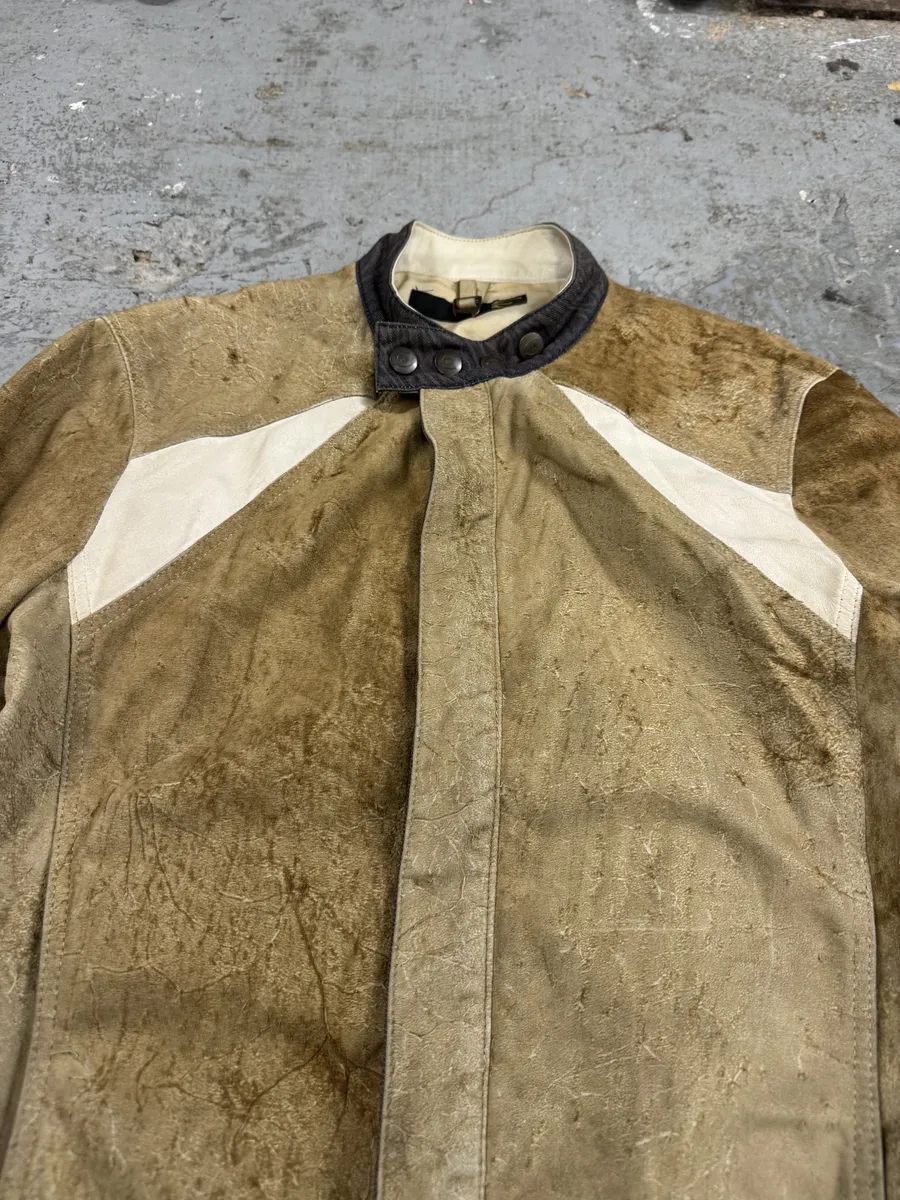 AW2005 Cavalli Biker Beige Faded Suede Leather Jacket - Image 12