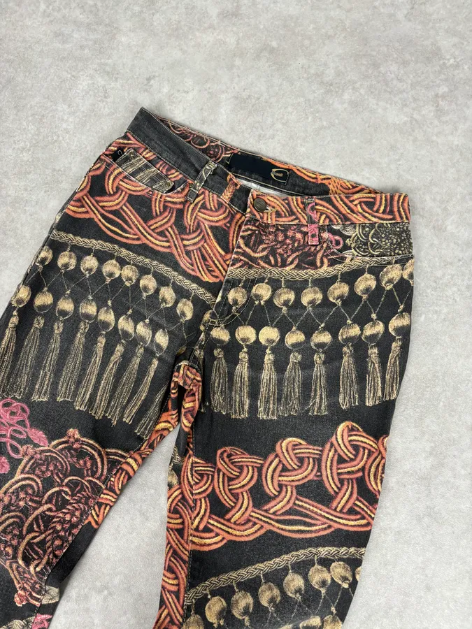 AW2005 Cavalli Black Ornamental Patterned Denim Jeans - Image 5