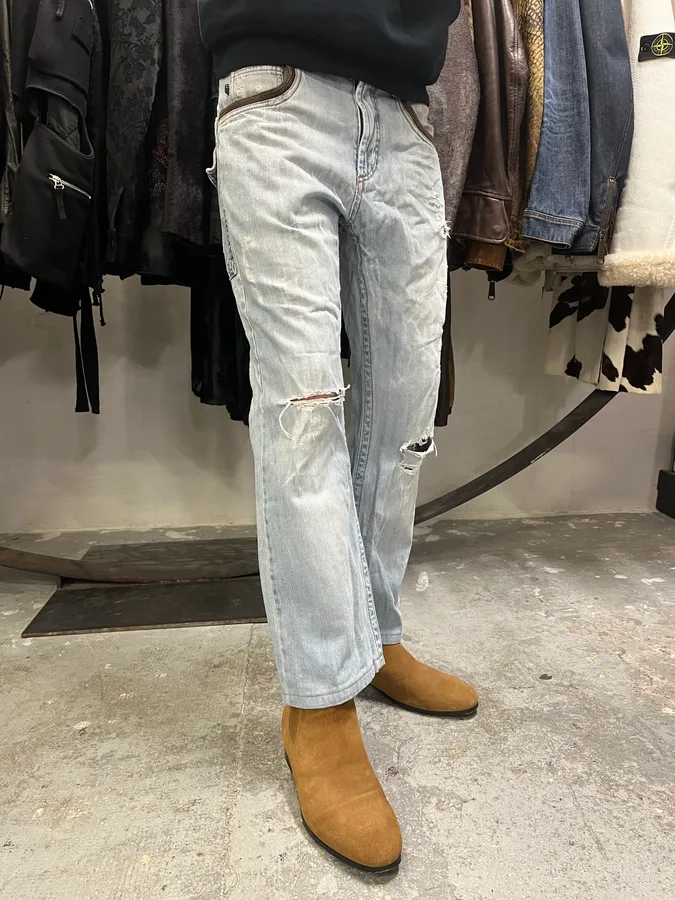 AW2005 Cavalli Blue Distressed Hybrid Jeans - Image 4