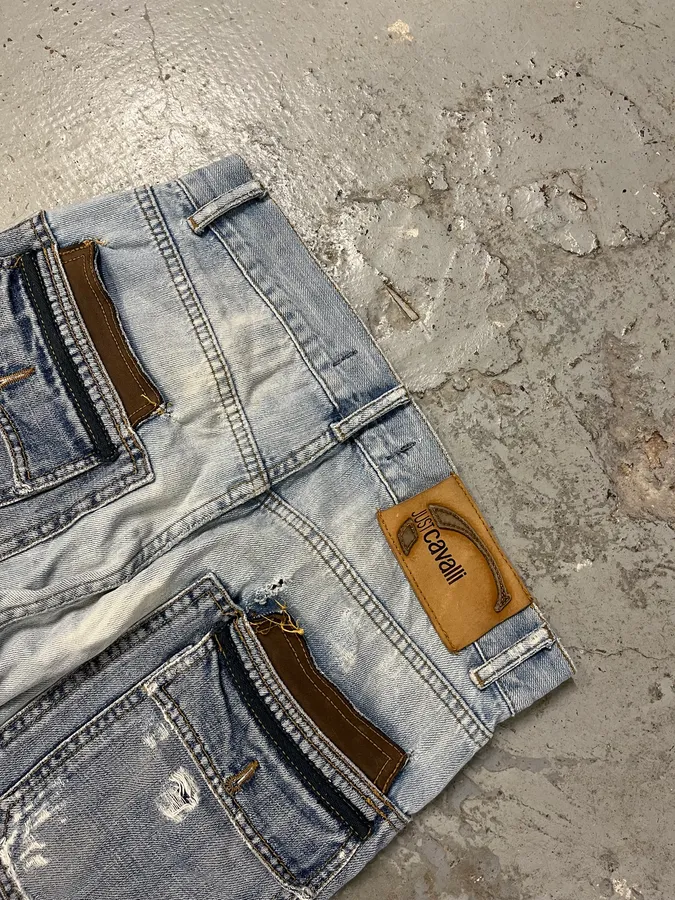 AW2005 Cavalli Blue Distressed Hybrid Jeans - Image 7