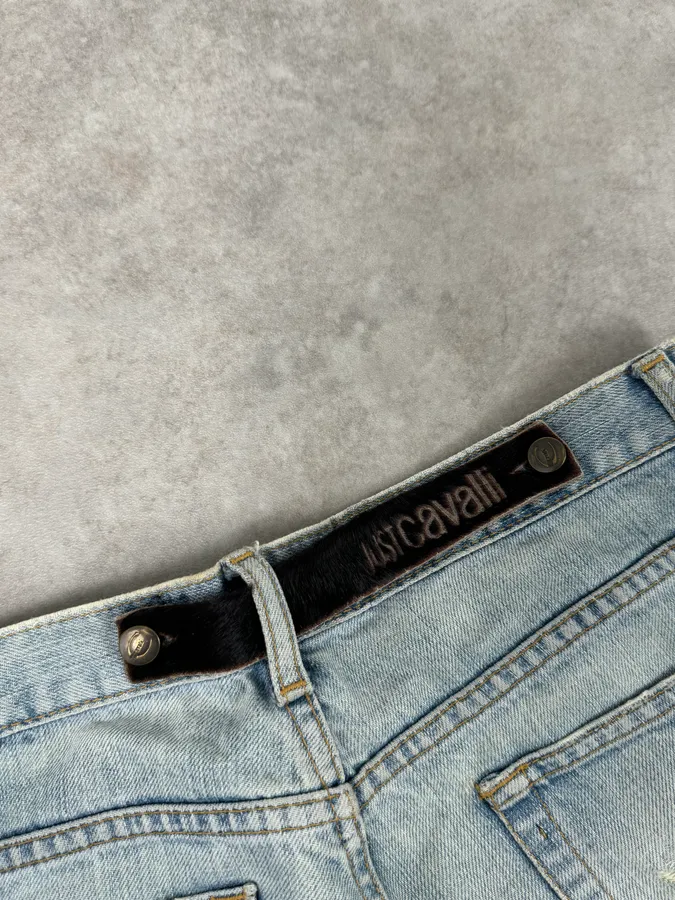 AW2005 Cavalli Blue Distressed Studded Denim Jeans - Image 11