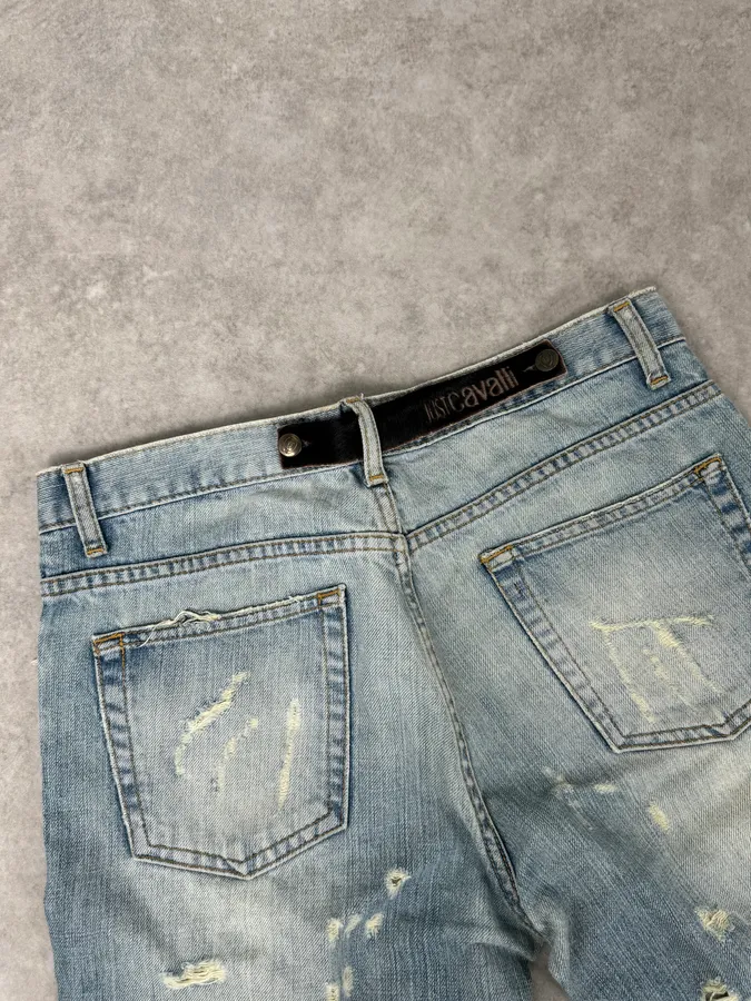 AW2005 Cavalli Blue Distressed Studded Denim Jeans - Image 9
