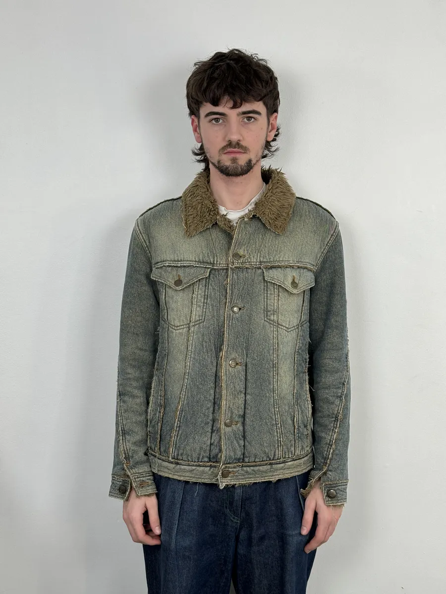 AW2005 Cavalli Blue Faux Fur Faded Denim Jacket - Image 3