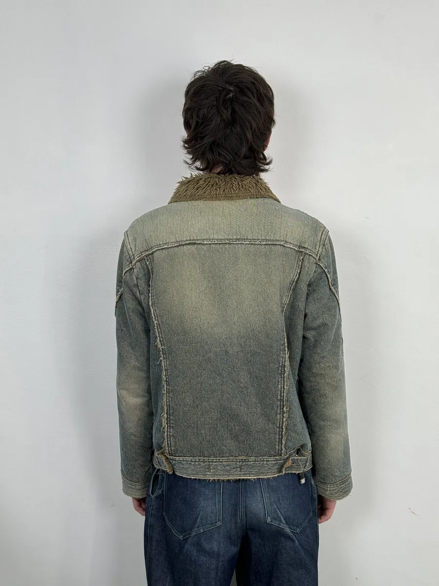 AW2005 Cavalli Blue Faux Fur Faded Denim Jacket - Image 4