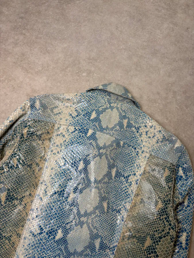 AW2005 Cavalli Blue Python Effect Leather Jacket - Image 6
