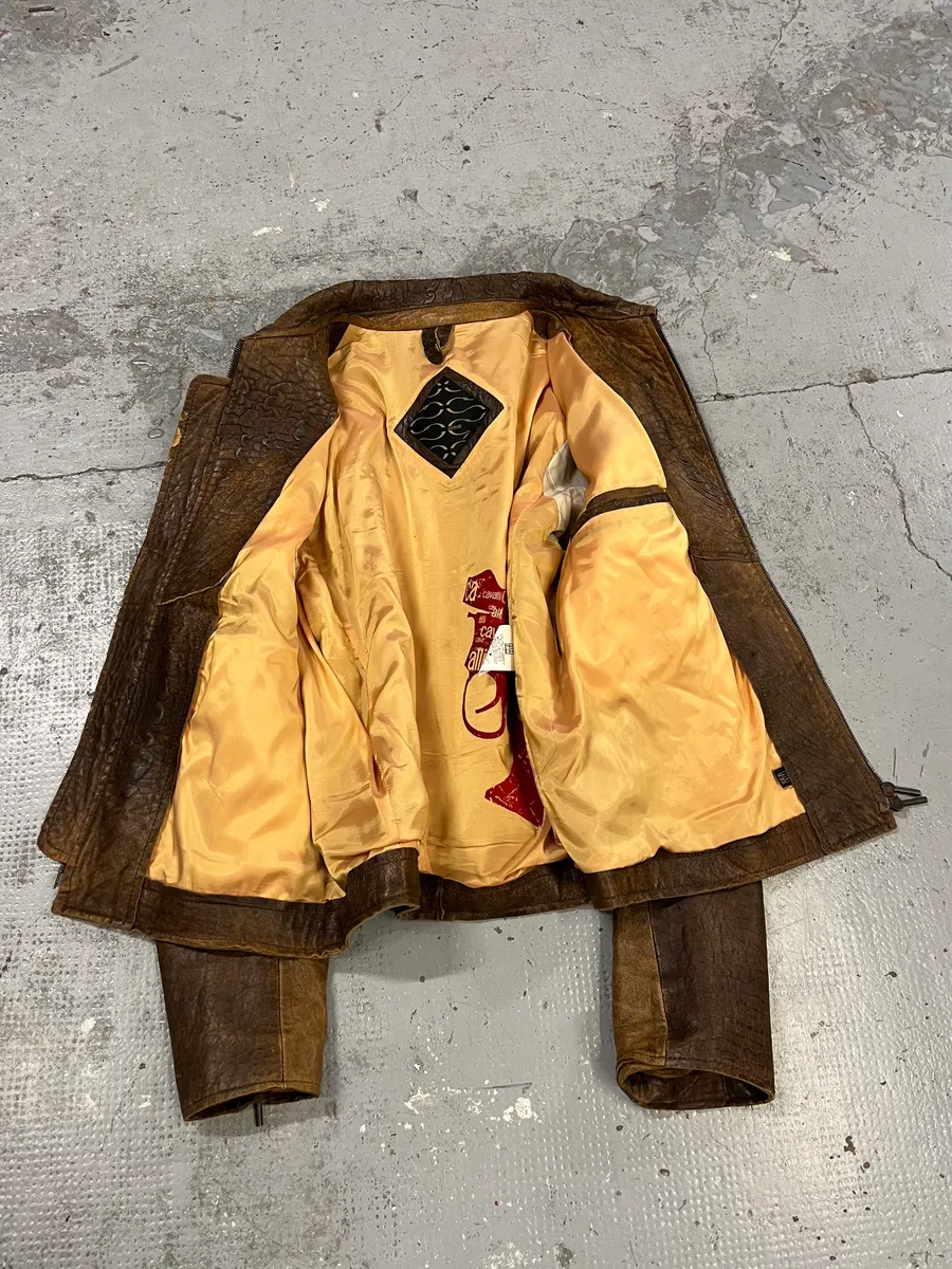 AW2005 Cavalli Brown Eroded Leather Jacket - Image 10