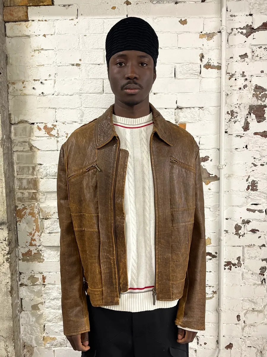 AW2005 Cavalli Brown Eroded Leather Jacket - Image 2