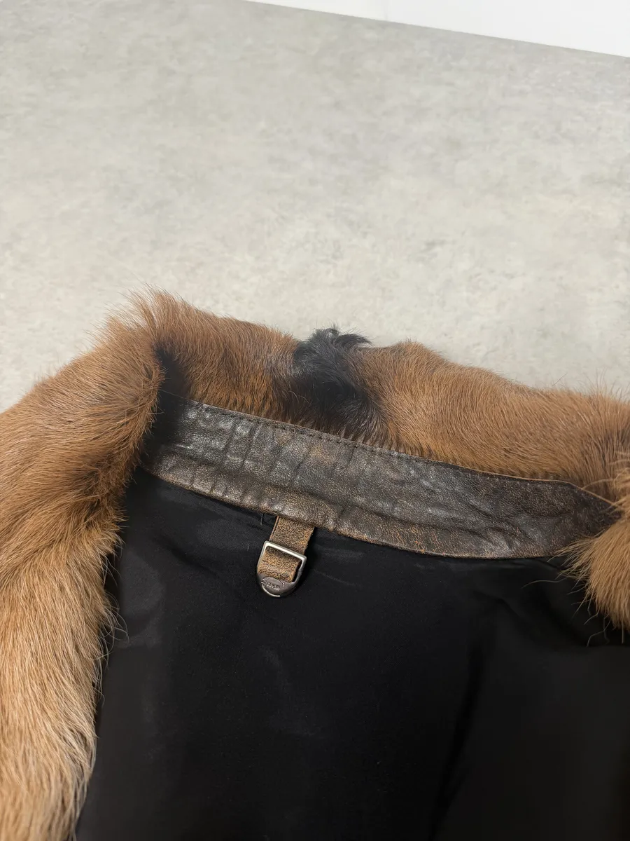 AW2005 Cavalli Brown Fur Raw Faded Leather Jacket - Image 11